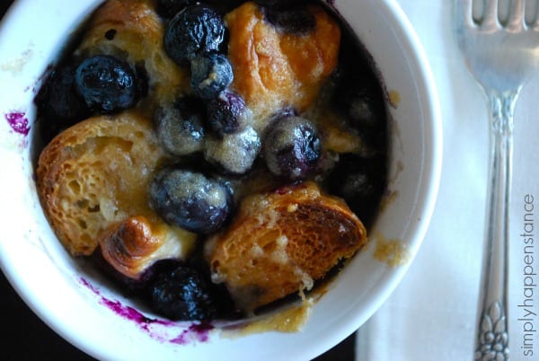 Individual Serving of the BEST Blueberry Croissant Bread Pudding via Simply Happenstance