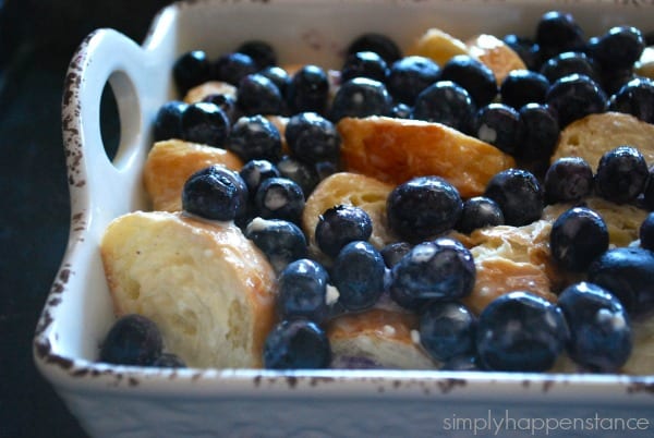 The BEST Blueberry Croissant Bread Pudding via Simply Happenstance