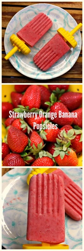 Strawberry Orange Banana Popsicles.  Easy homemade popsicles.