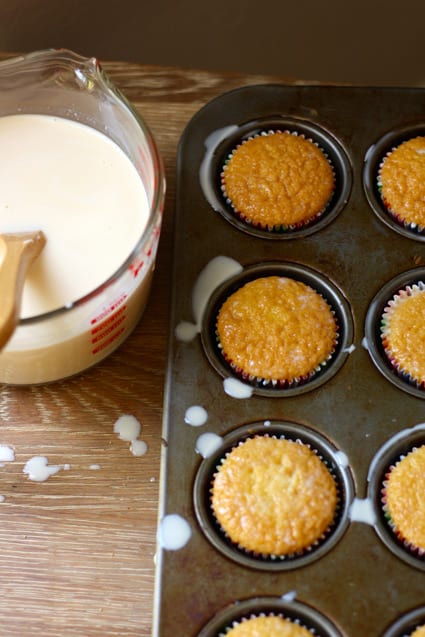 Tres Leches Cupcakes topped with Walkers Shortbread.