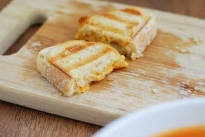 Homemade Tomato Soup with Grilled Cheese Croutons {recipe on simplyhappenstance.com}