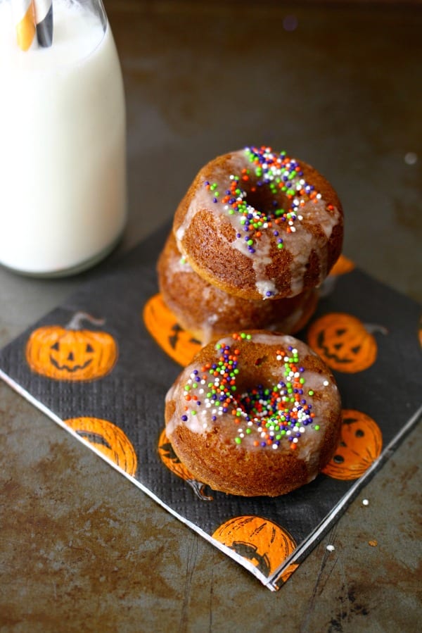 Halloween inspired with fall flavors, Vanilla Spice Donuts with Maple Glaze