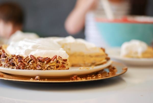 Behind the Scenes with Simply Happenstance  Pumpkin Ice Box Cake #dessert #iceboxcake #bakingwithkids