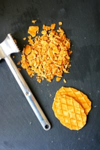 Smashed butter waffle cookies for Pumpkin Waffle Cone Ice Cream