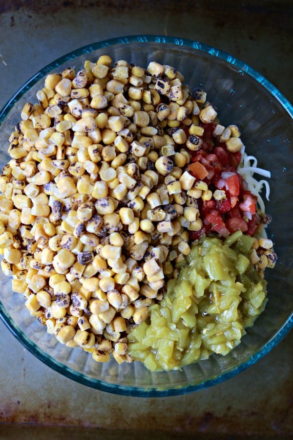 Corn, pico de gallo, jack cheese for Cheesy Game Day Dip