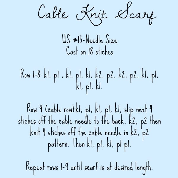 Cable Knit Scarf Pattern Instructions. 