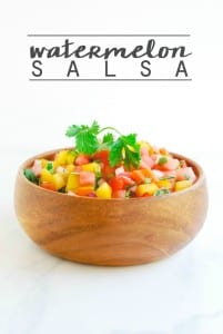Watermelon Salsa - a deliciously simple appetizer perfect for all of your summer festivities! (Recipe on simplyhappenstance.com)! #FourthofJuly #HomemadeSalsa #Watermelon
