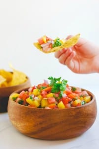 Watermelon Salsa - a deliciously simple appetizer perfect for all of your summer festivities! (Recipe on simplyhappenstance.com)! #FourthofJuly #HomemadeSalsa #Watermelon