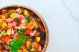 Watermelon Salsa - a deliciously simple appetizer perfect for all of your summer festivities! (Recipe on simplyhappenstance.com)! #FourthofJuly #HomemadeSalsa #Watermelon