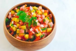 Watermelon Salsa - a deliciously simple appetizer perfect for all of your summer festivities! (Recipe on simplyhappenstance.com)! #FourthofJuly #HomemadeSalsa #Watermelon