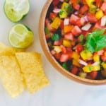 Watermelon Salsa - a deliciously simple appetizer perfect for all of your summer festivities! (Recipe on simplyhappenstance.com)! #FourthofJuly #HomemadeSalsa #Watermelon