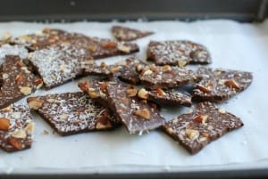 dark chocolate with roasted almonds, coconut and sea salt