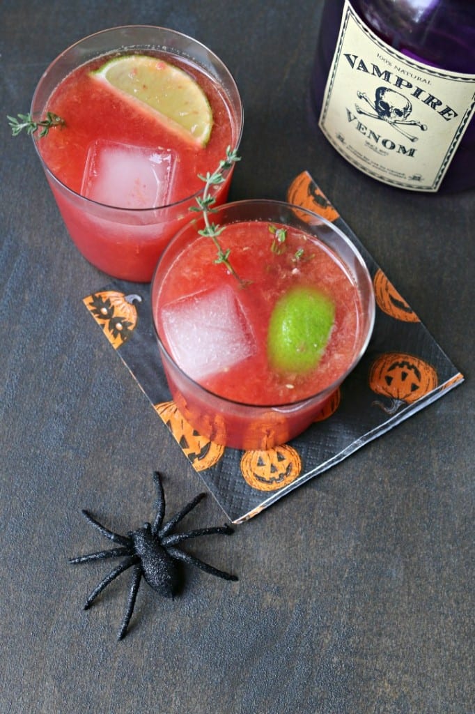 Spooky and tangy these Blood Orange Thyme Margaritas are perfect for Halloween.