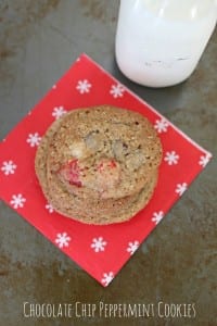 These Chocolate Chip Peppermint Cookies are fun and easy way to make a large amount of festive treats. Perfect for cookie exchanges.